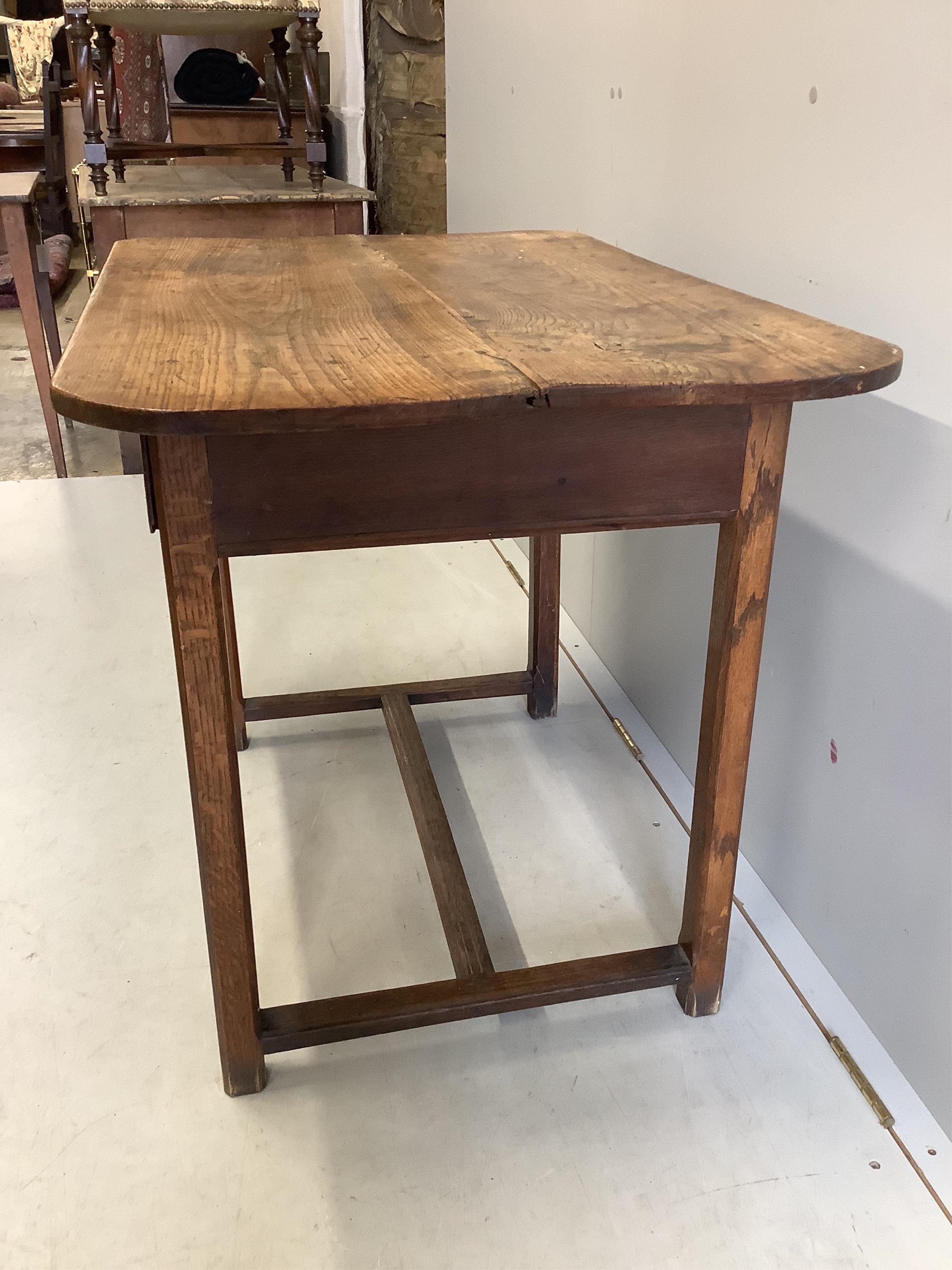 A small 19th century French elm side table, width 93cm, depth 62cm, height 72cm. Condition - fair